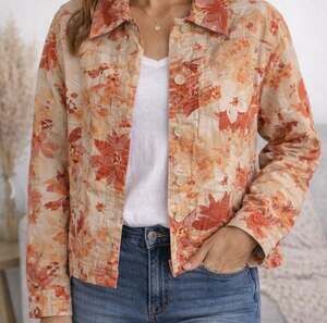 Coldwater Creek NWOT Size Small Orange Floral Lightweight Button Front Jacket